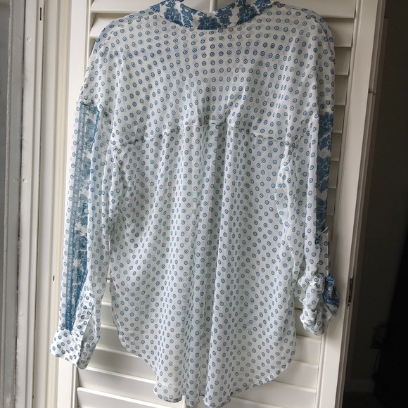 Sheer Teal & Ivory Free People button down. Sz M - Picture 2 of 7